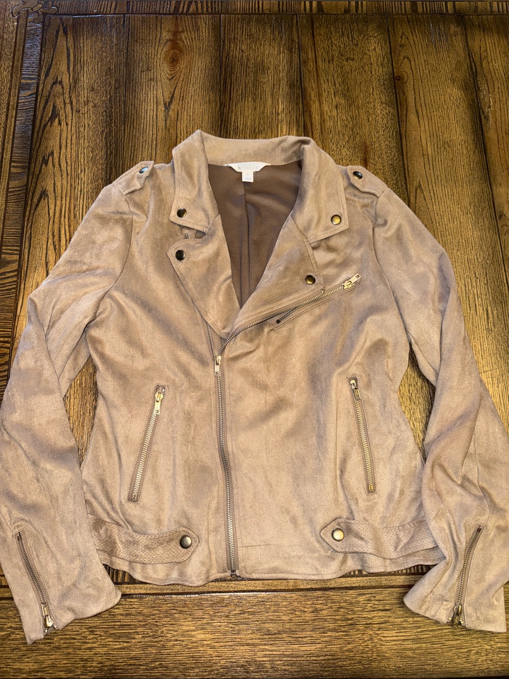 Market & Spruce Taupe Suede-Feel Moto Jacket